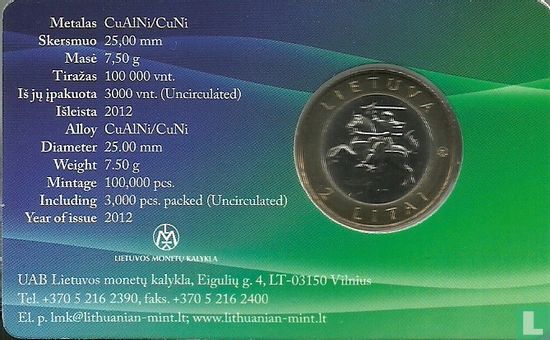 Litouwen 2 litai 2012 (coincard) "Birstonas" - Afbeelding 2