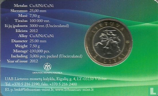 Litauen 2 Litai 2012 (Coincard) "Palanga" - Bild 2