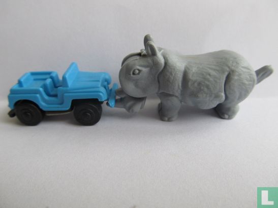 Neushoorn en jeep  - Afbeelding 1