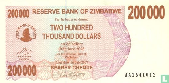 Zimbabwe 200.000 Dollars 2007 - Afbeelding 1