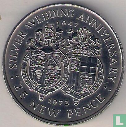 Gibraltar 25 new pence 1972 "25th anniversary Marriage of Queen Elizabeth II and Prince Philip" - Afbeelding 2