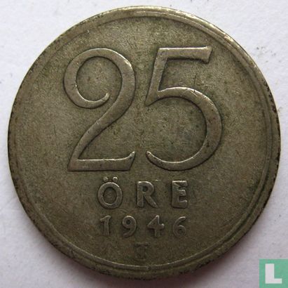 Zweden 25 öre 1946 (zilver - normale 6) - Afbeelding 1