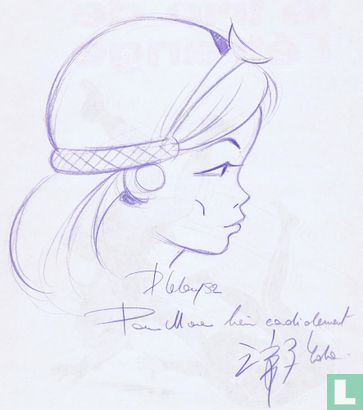 Leloup - originele tekening / dedicace van "Khany" uit de Yoko Tsuno serie  - Afbeelding 2