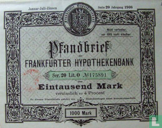 Pfandbrief Frankfurter Hypothekenbank 1000 mark