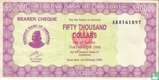 Zimbabwe 50,000 Dollars 2006 - Image 1