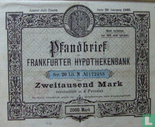Pfandbrief Frankfurter Hypothekenbank  2000 mark