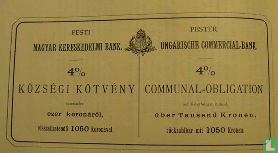 Pester Ungarian Commercial-Bank 4% communal-obligation 1000 / 1050 kronen - Afbeelding 2