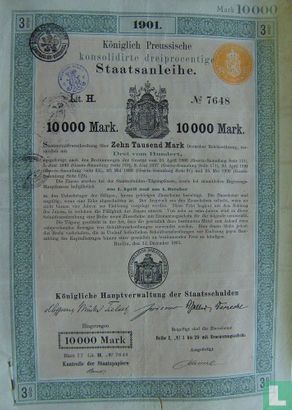 Koniglich Preusschische Staatslening 10.000 mark 1901 - Afbeelding 1