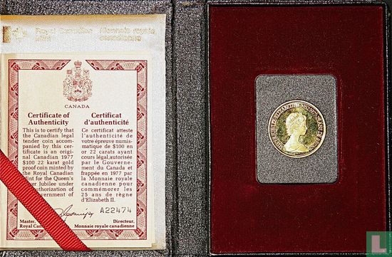 Canada 100 dollar 1977 (PROOF) "25th anniversary Accession of Queen Elizabeth II" - Image 3