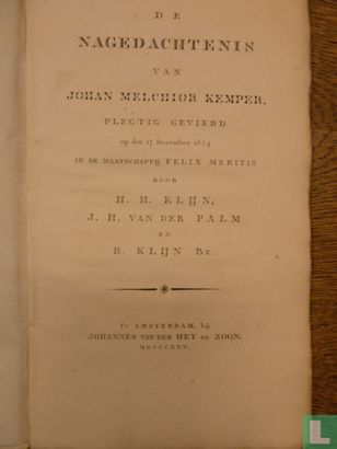 De nagedachtenis van Johan Melchior Kemper, plegtig gevierd op den 17 december 1824 in den Maatschappij Felix Meritis - Image 3