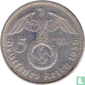 Duitse Rijk 5 reichsmark 1936 (met hakenkruis - F) - Afbeelding 1