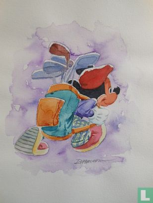 Original watercolour by Mickey Mouse-Golf-Kim Raymond  - Image 1