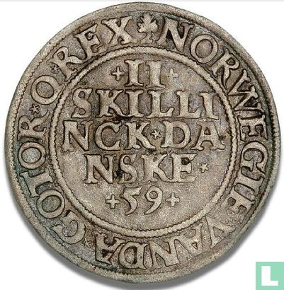 Denemarken 2 skilling 1559 - Afbeelding 1