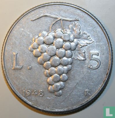 Italy 5 lire 1948 - Image 1