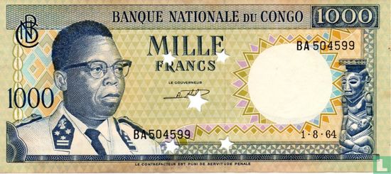 1000 Francs Banque National du Congo - Image 1