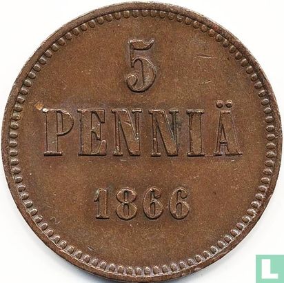 Finland 5 penniä 1866 (type 1) - Afbeelding 1