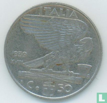 Italie 50 centesimi 1939 (non magnétique - XVIII) - Image 1