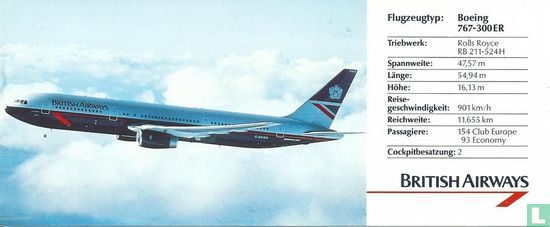 Datenkarte BRITISH AIRWAYS - Boeing 767-300ER - Image 1