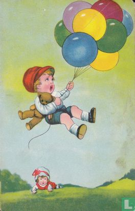 Jongen vliegt de lucht in met ballonnen - Afbeelding 1