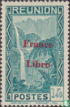 Salazie waterval, met opdruk "France Libre"