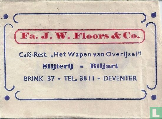 Fa. J.W. Floors & Co. - Café Rest. "Het Wapen van Overijsel" Slijterij - Biljart - Afbeelding 1