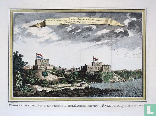 Zuidwest-gezigt van de Engelsse en Hollandse forten - 1750 