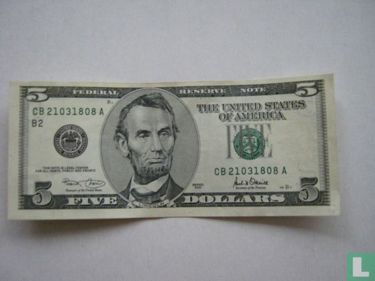 Dollars des États-Unis 5 2001 B - Image 1