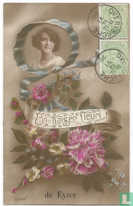 Un baiser fleuri!, Jonge vrouw met bos bloemen - Afbeelding 1