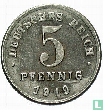 Empire allemand 5 pfennig 1919 (F) - Image 1