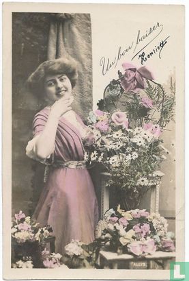 "Un Bon Baiser", jonge vrouw met bloemen - Bild 1