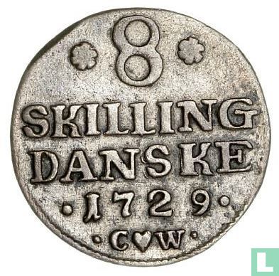 Denemarken 8 skilling 1729 - Afbeelding 1