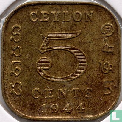 Ceylon 5 cents 1944 - Afbeelding 1