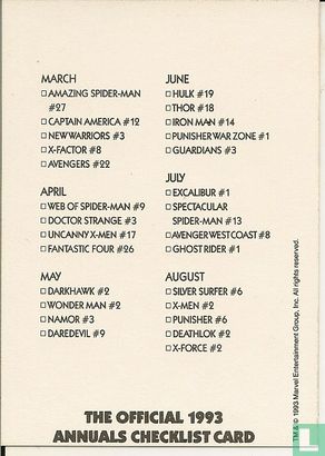 The official 1993 annuals checklist card - Image 2