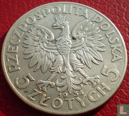 Polen 5 Zlotych 1934 (Typ 1) - Bild 1