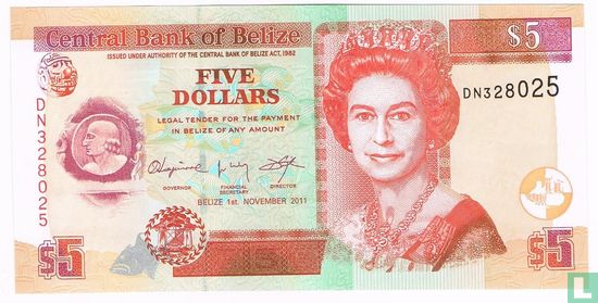 Belize 5 dollars 2011