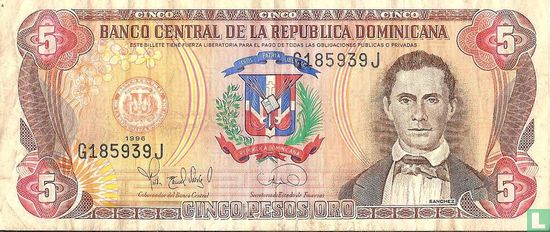 Dominikanische Republik 5 Pesos Oro 1996 - Bild 1