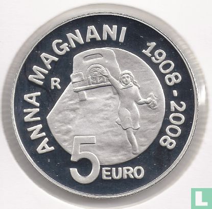 Italy 5 euro 2008 (PROOF) "100th anniversary of the birth of Anna Magnani" - Image 1