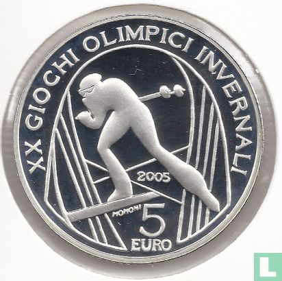 Italië 5 euro 2005 (PROOF) "2006 Winter Olympics in Turin - Cross-country skiing" - Afbeelding 1