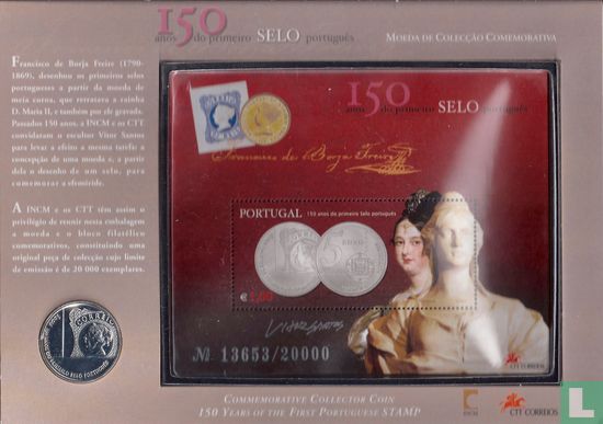 Portugal 5 euro 2003 (Numisbrief) "150th anniversary of the first Portuguese stamp" - Image 1