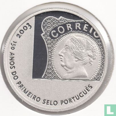 Portugal 5 euro 2003 (PROOF - silver) "150th anniversary of the first Portuguese stamp" - Image 1