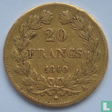 Frankrijk 20 francs 1840 (A) - Afbeelding 1
