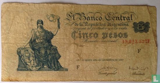 Argentinië 5 Pesos 1948 - Afbeelding 1
