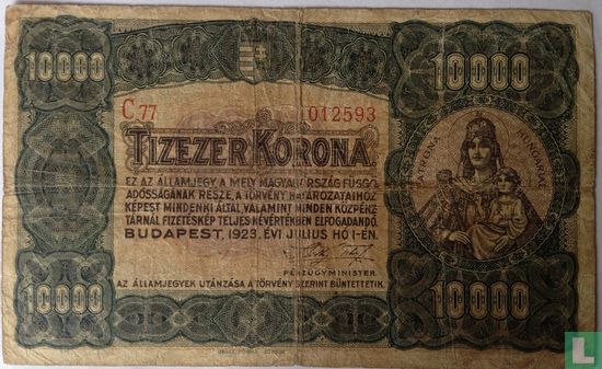 Hongarije 10.000 Korona 1923 - Afbeelding 1