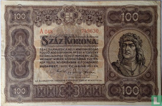 Hongarije 100 Korona 1920 - Afbeelding 1