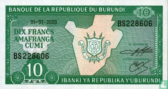 Burundi 10 Francs 2003 - Afbeelding 1