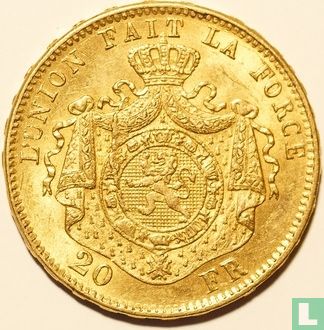 Belgium 20 francs 1870 (misstrike) - Image 2