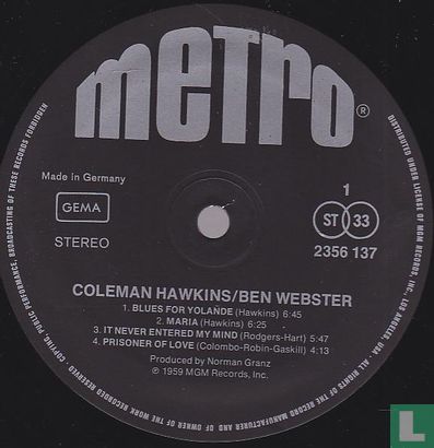 Coleman Hawkins/Ben Webster in Memoriam  - Afbeelding 3