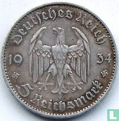 Deutsches Reich 5 Reichsmark 1934 (A - Typ 2) "First anniversary of Nazi Rule" - Bild 1