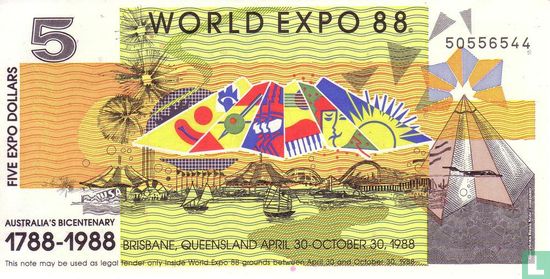 Australia 5 Dollars 1988 (World Expo) - Image 1