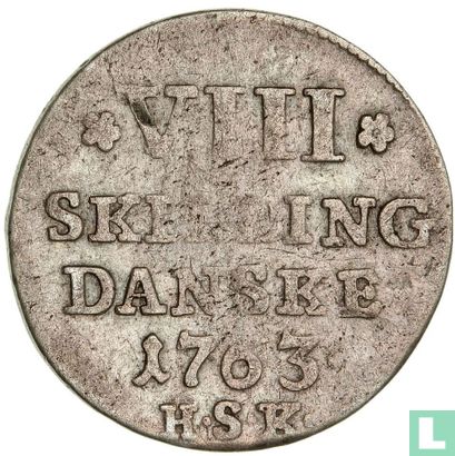 Denemarken 8 skilling 1763 - Afbeelding 1